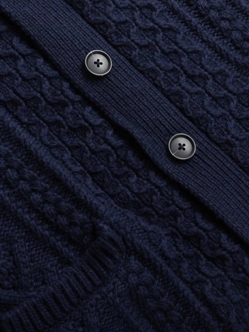 J.Crew Lambswool Blend Cable Knit Cardigan Sweater Men L Navy Blue Shawl - Picture 3 of 5